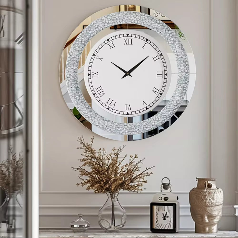 LUVODI 32Inch Modern 3D Wall Clock Large Diamond Crystal Living Room Kitchen Bedroom Hall Clock with Roman Numerals