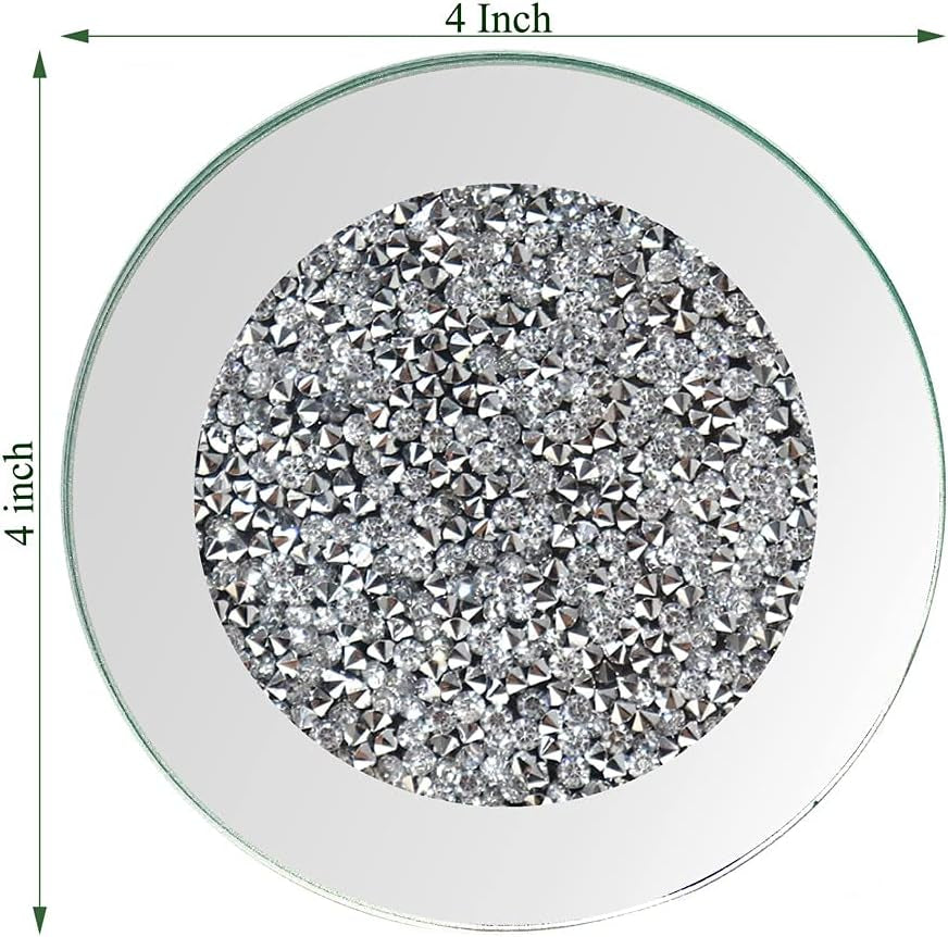GIMORRTO Glass Mirrored Coaster 4 PC, Crushed Diamond round 4" Cup Mat Decor on Tabletop for Bar Tools Dining Table