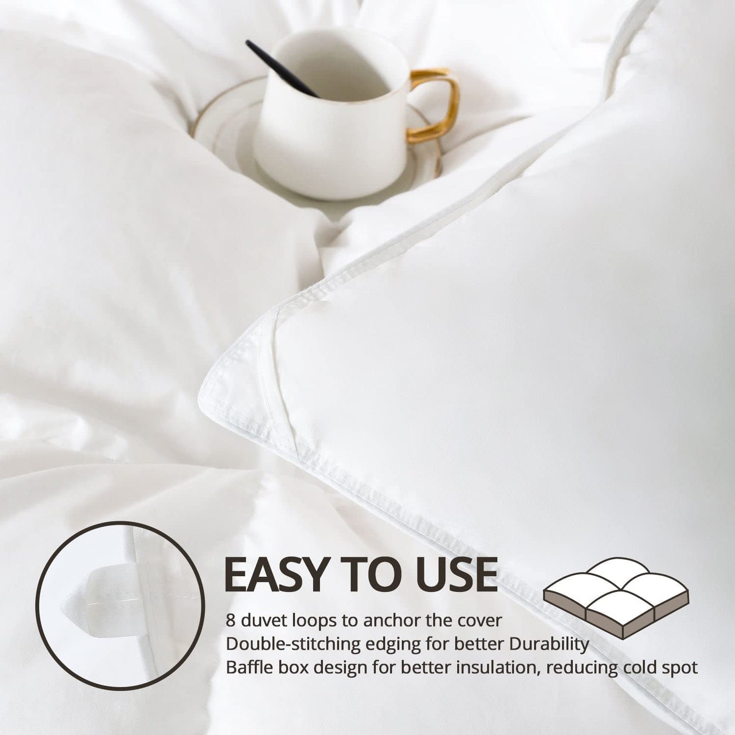 Goose down Comforter King Size All Season Duvet Insert Ultra-Soft 100% Cotton, 45OZ,650 Fill Power, Medium Warmth with Corner Tabs, White.…