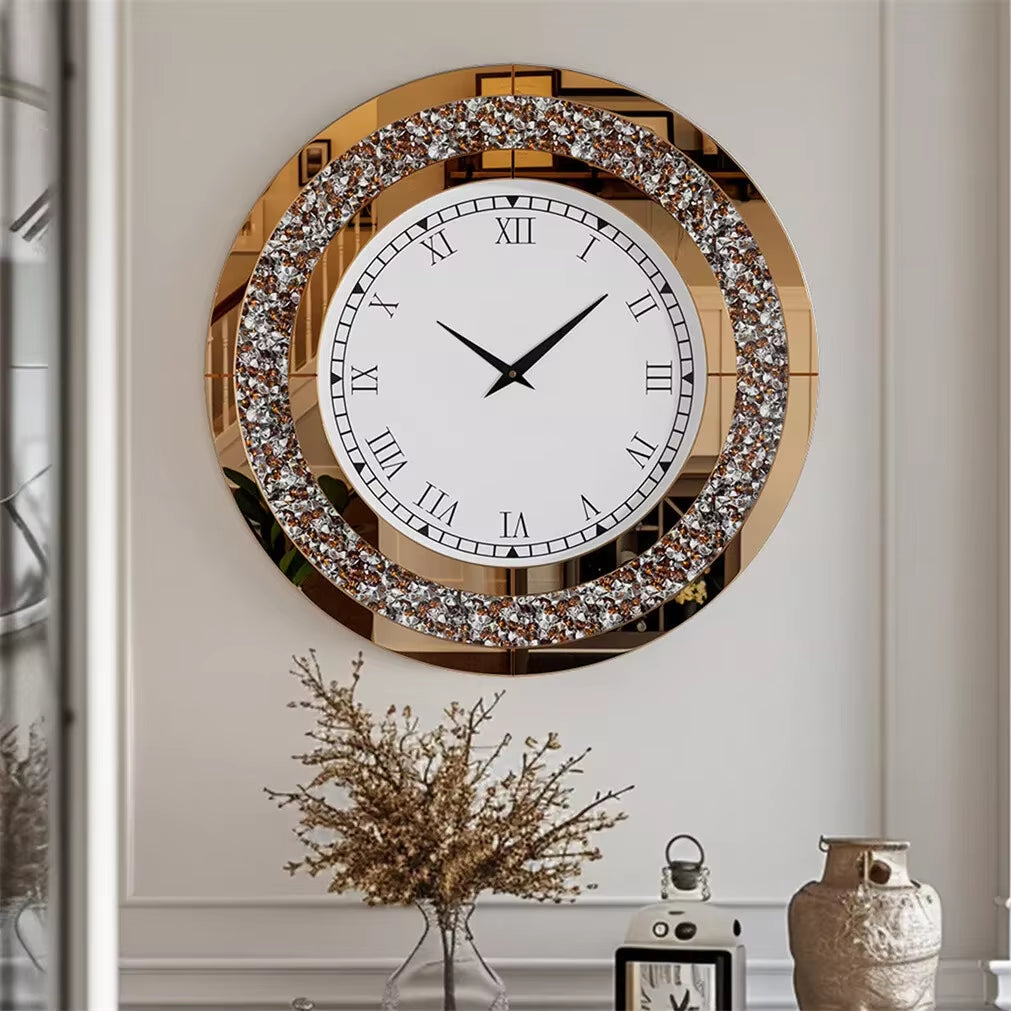 LUVODI 32Inch Modern 3D Wall Clock Large Diamond Crystal Living Room Kitchen Bedroom Hall Clock with Roman Numerals