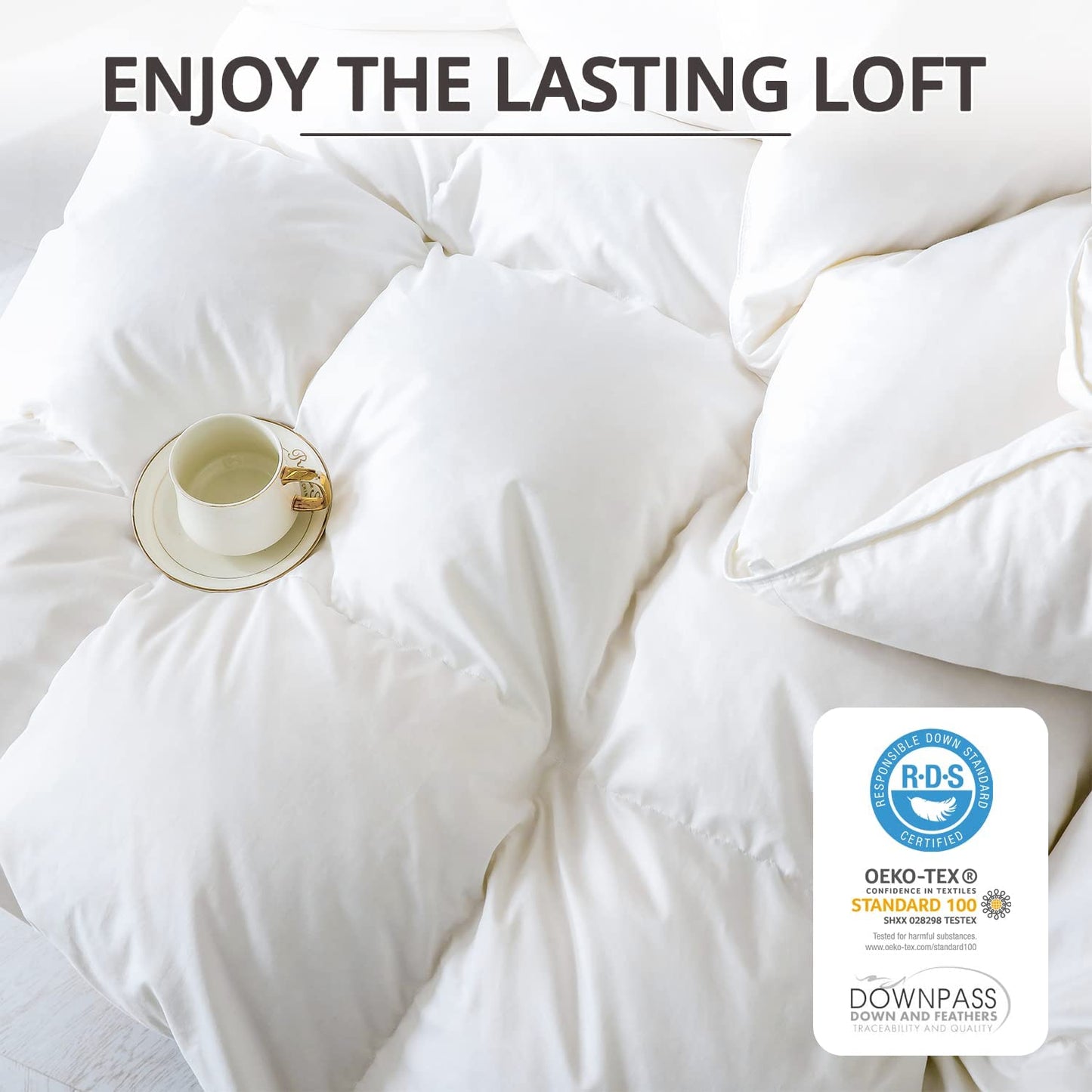 Goose down Comforter King Size All Season Duvet Insert Ultra-Soft 100% Cotton, 45OZ,650 Fill Power, Medium Warmth with Corner Tabs, White.…
