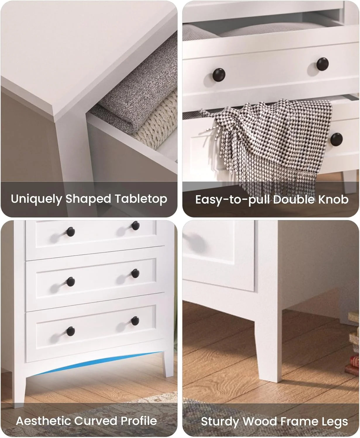 5 Drawer White Dresser with Power Outlets, Wooden Vertical Dressers for Bedroom & Living Room