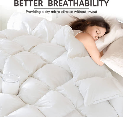Goose down Comforter King Size All Season Duvet Insert Ultra-Soft 100% Cotton, 45OZ,650 Fill Power, Medium Warmth with Corner Tabs, White.…