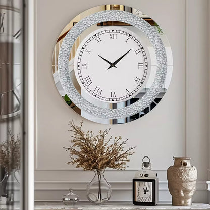 LUVODI 32Inch Modern 3D Wall Clock Large Diamond Crystal Living Room Kitchen Bedroom Hall Clock with Roman Numerals