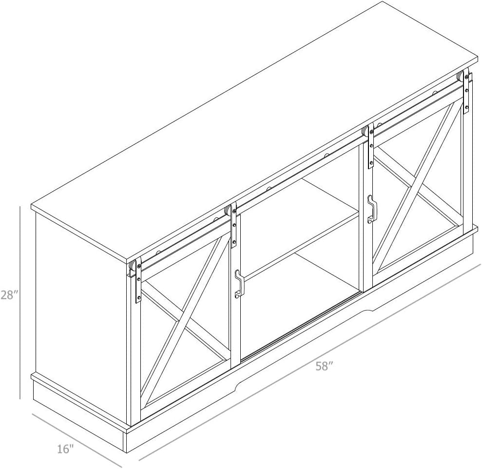 TV Stand, Storage Cabinet with Sliding Barn Doors and Adjustable Shelves, Modern 28”H, Sargent Oak