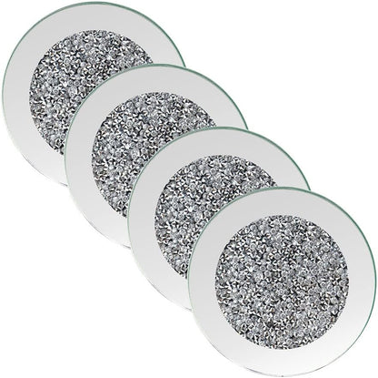 GIMORRTO Glass Mirrored Coaster 4 PC, Crushed Diamond round 4" Cup Mat Decor on Tabletop for Bar Tools Dining Table