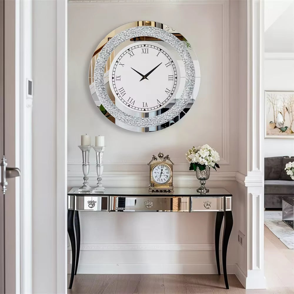 LUVODI 32Inch Modern 3D Wall Clock Large Diamond Crystal Living Room Kitchen Bedroom Hall Clock with Roman Numerals