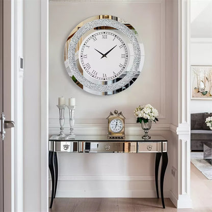 LUVODI 32Inch Modern 3D Wall Clock Large Diamond Crystal Living Room Kitchen Bedroom Hall Clock with Roman Numerals