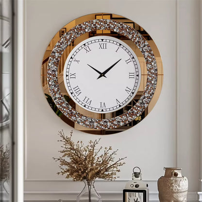 LUVODI 32Inch Modern 3D Wall Clock Large Diamond Crystal Living Room Kitchen Bedroom Hall Clock with Roman Numerals