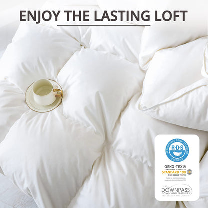 Goose down Comforter King Size All Season Duvet Insert Ultra-Soft 100% Cotton, 45OZ,650 Fill Power, Medium Warmth with Corner Tabs, White.…