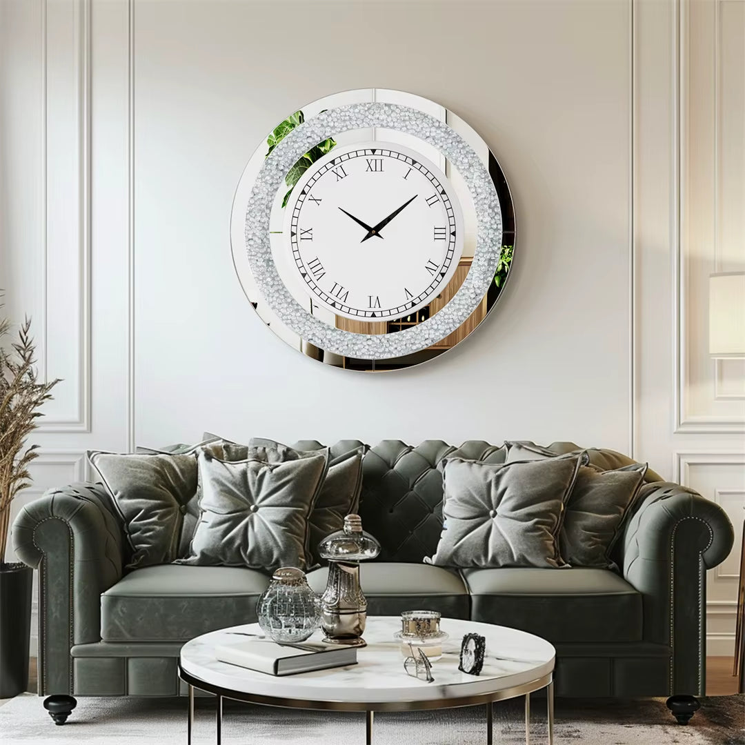 LUVODI 32Inch Modern 3D Wall Clock Large Diamond Crystal Living Room Kitchen Bedroom Hall Clock with Roman Numerals