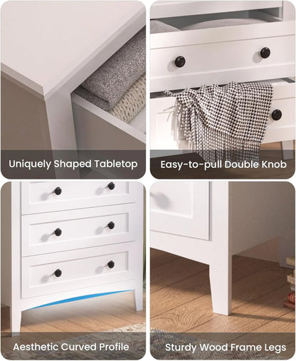 5 Drawer White Dresser with Power Outlets, Wooden Vertical Dressers for Bedroom & Living Room