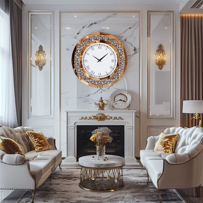 LUVODI 32Inch Modern 3D Wall Clock Large Diamond Crystal Living Room Kitchen Bedroom Hall Clock with Roman Numerals