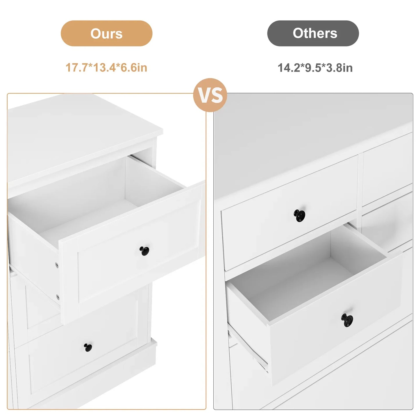 6 Drawer Double Dresser White, Wood Storage Cabinet for Living Room, Chest of Drawers for Bedroom