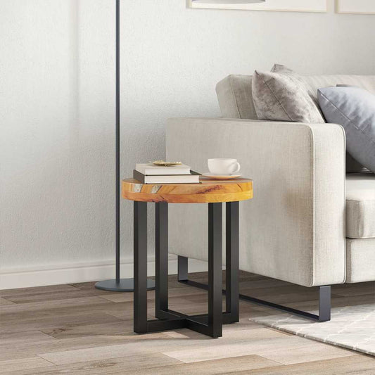 Coffee Table with Resin Inlay, Handmade, 15.7''Φ X17.7'', Solid Reclaimed Wood, Multicolor