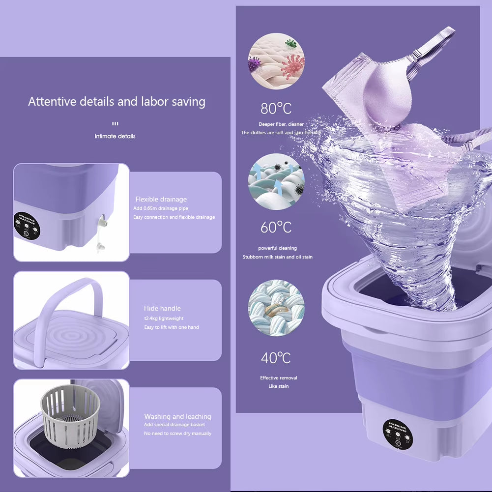 6.5/8L Foldable Washing Machine Portable Socks Underwear Panties Retractable Household Washing Machine 3 Model with Spinning Dry