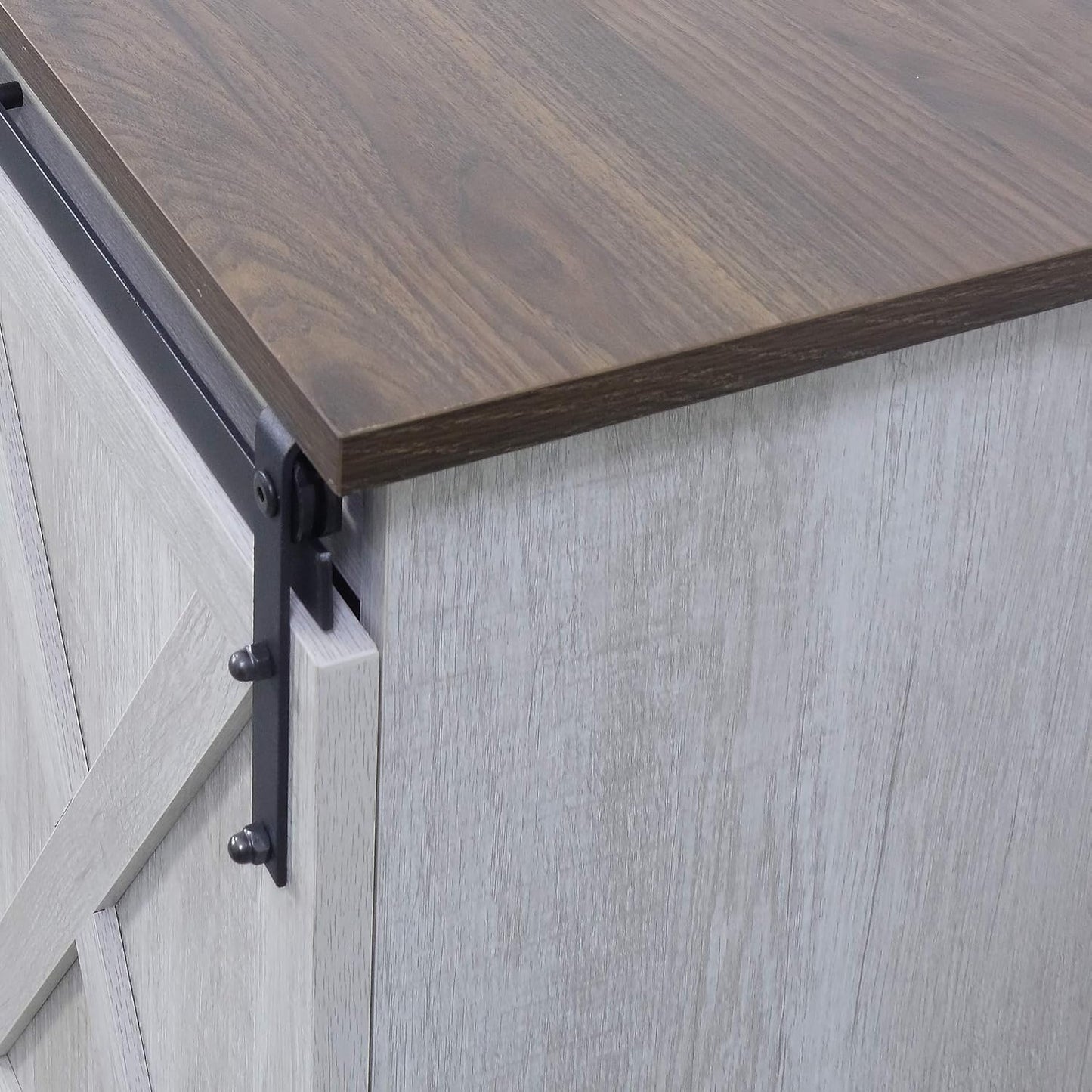 TV Stand, Storage Cabinet with Sliding Barn Doors and Adjustable Shelves, Modern 28”H, Sargent Oak