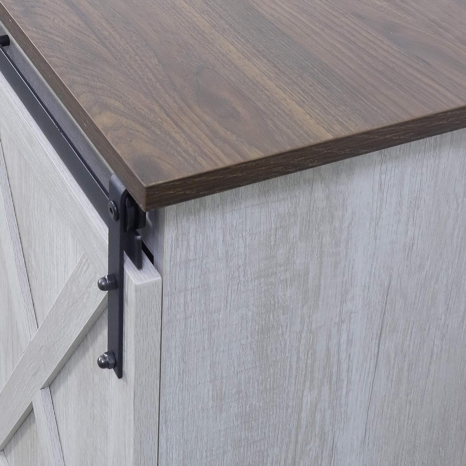 TV Stand, Storage Cabinet with Sliding Barn Doors and Adjustable Shelves, Modern 28”H, Sargent Oak